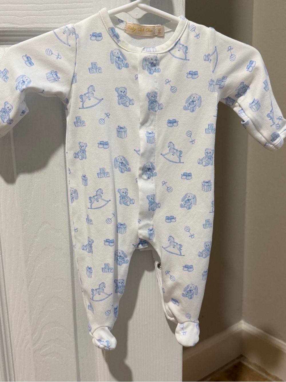 White and Light Blue Printed Footed One-Piece - Baby All Over Print